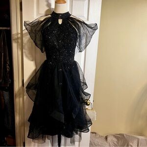 New Women’s Dark Ethereal Fairy Beaded Tulle Layered Celestial Halter Dress M/L